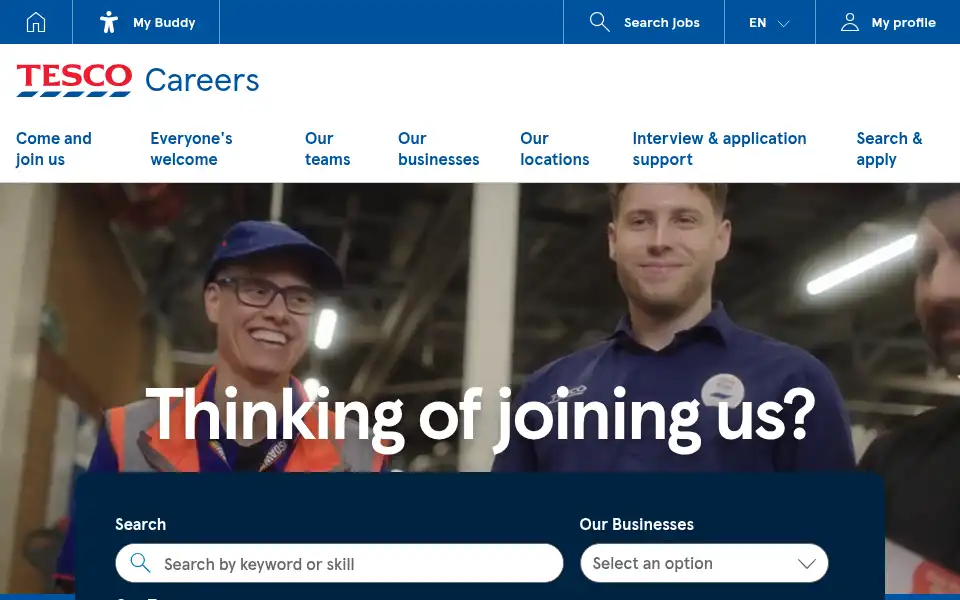 Screenshot of tesco-careers.com