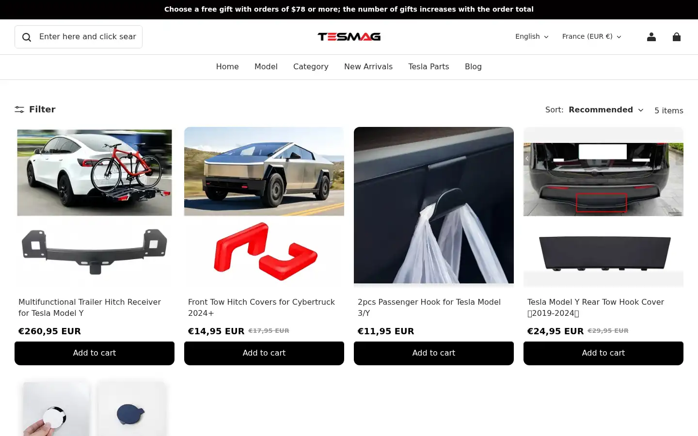 Screenshot of teslaacessories.com