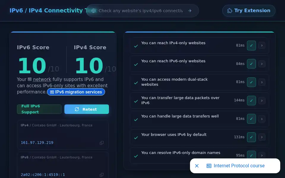 Screenshot of test-ipv6.run