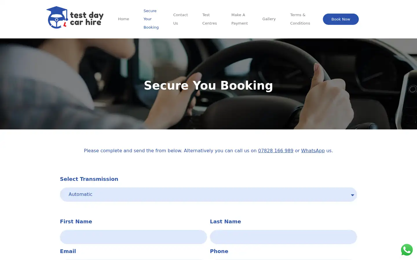 Screenshot of testdaycarhire.co.uk