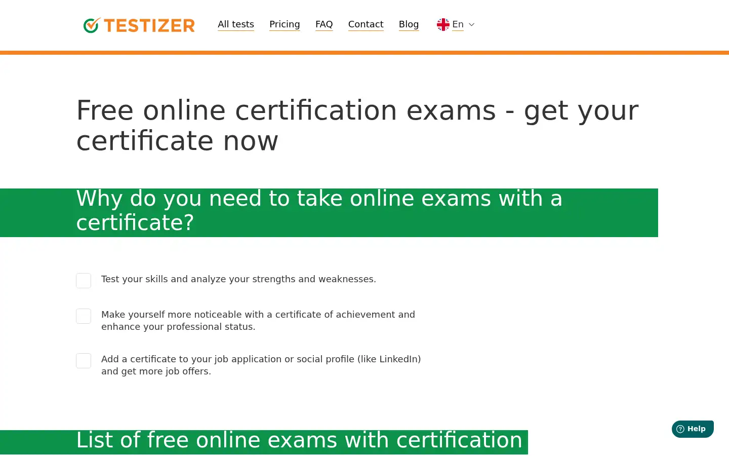Screenshot of testizer.com