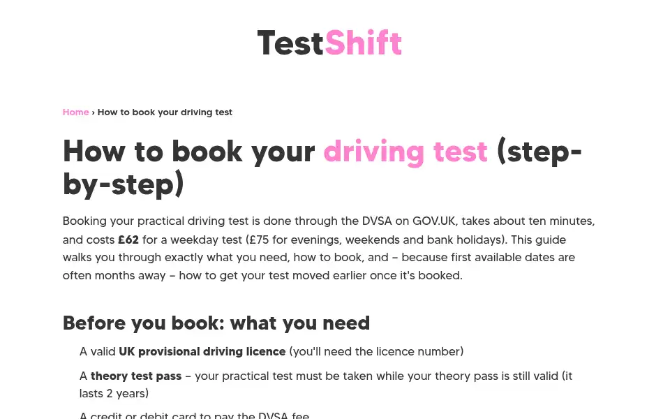 Screenshot of testshift.co.uk