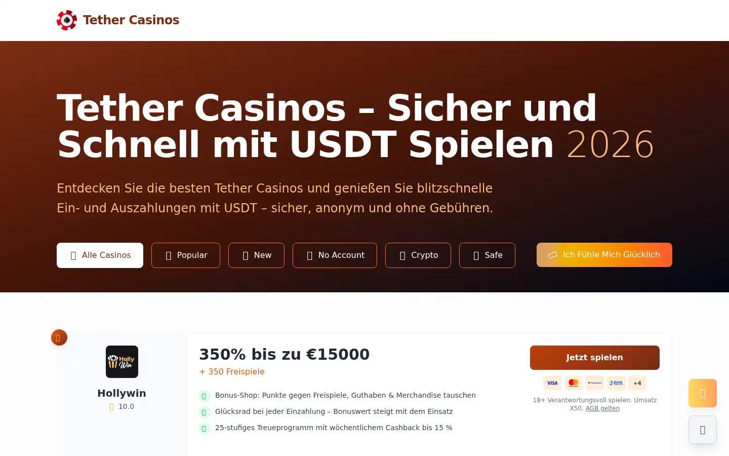 Screenshot of tethercasinosites.com