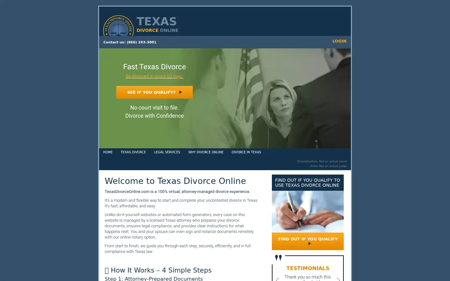 Screenshot of texasdivorceonline.com