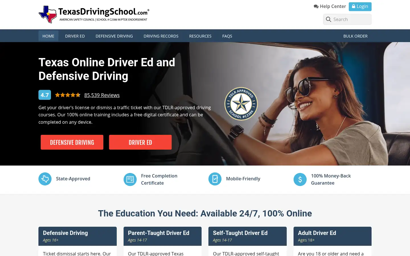 Screenshot of texasdrivingschool.com