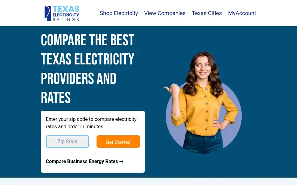 Screenshot of texaselectricityratings.com