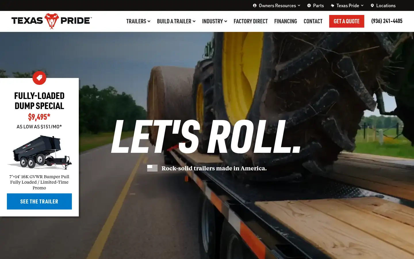 Screenshot of texaspridetrailers.com
