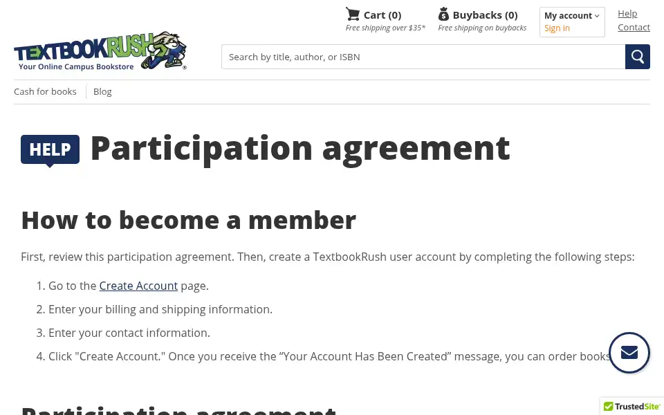 Screenshot of textbookrush.com