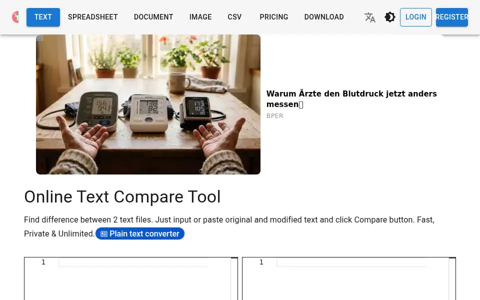 Screenshot of textcompare.org