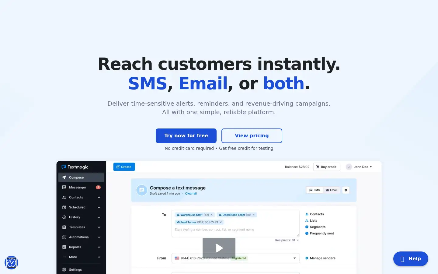 Screenshot of textmagic.com