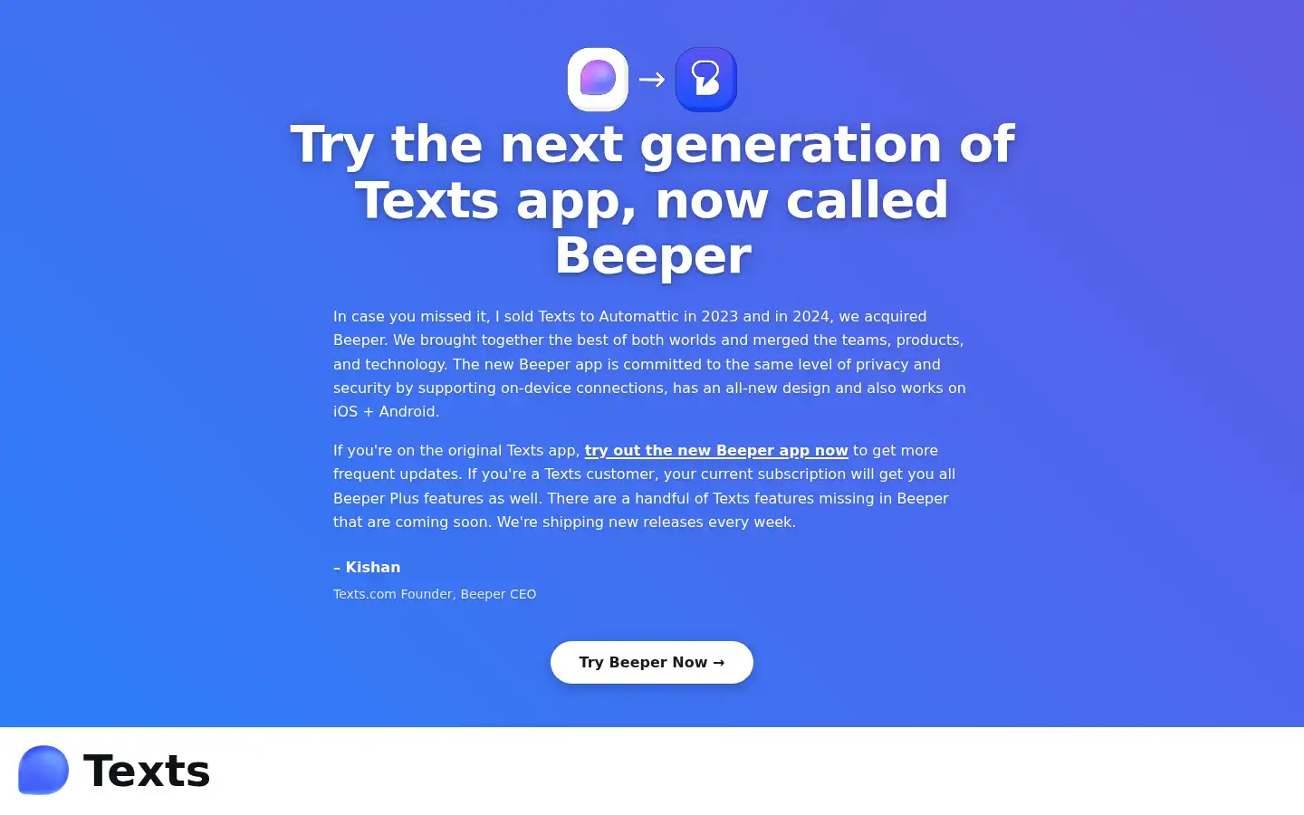 Screenshot of texts.com