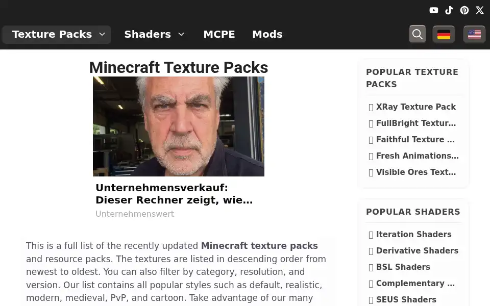 Screenshot of texture-packs.com