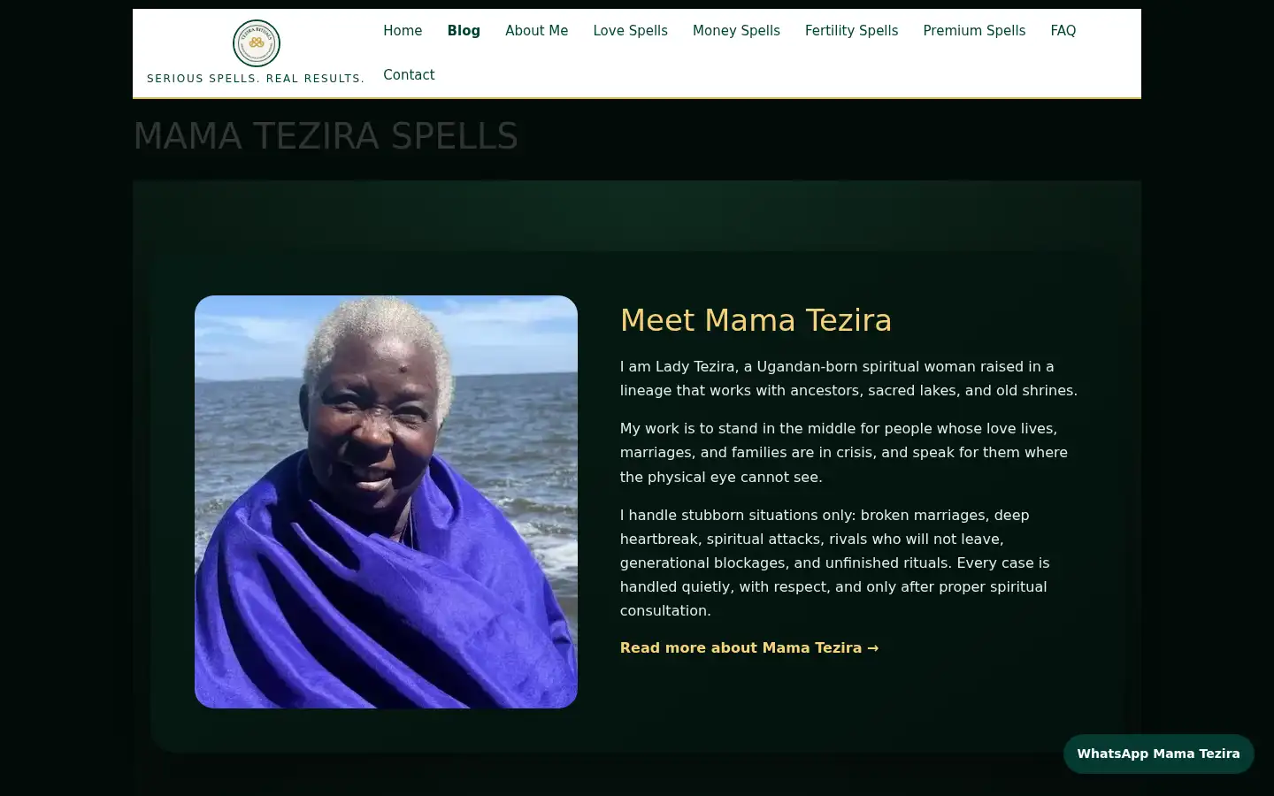 Screenshot of teziralovespells.com