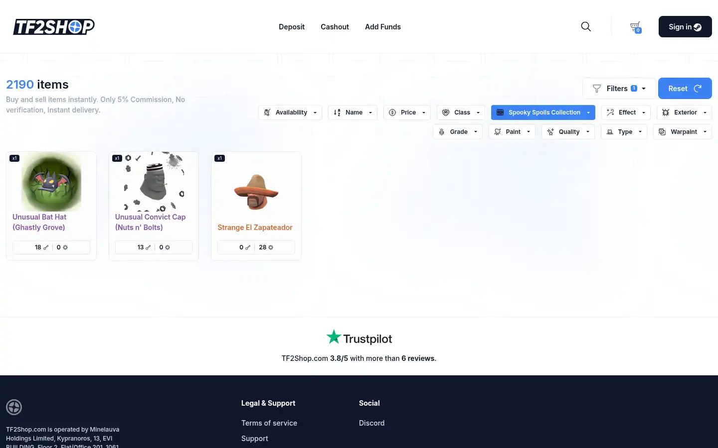 Screenshot of tf2shop.com