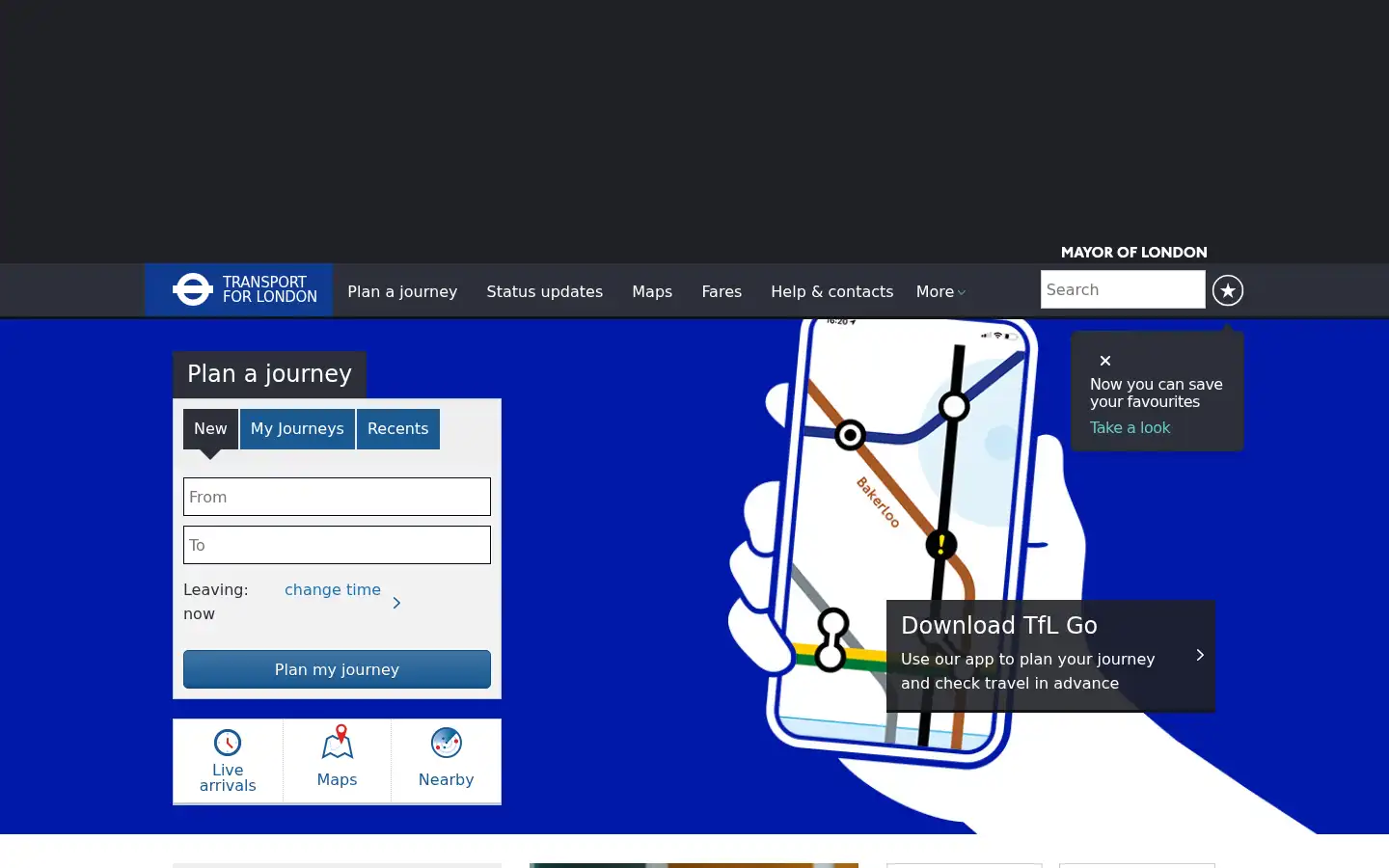 Screenshot of tfl.gov.uk
