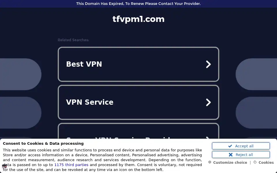 Screenshot of tfvpm1.com