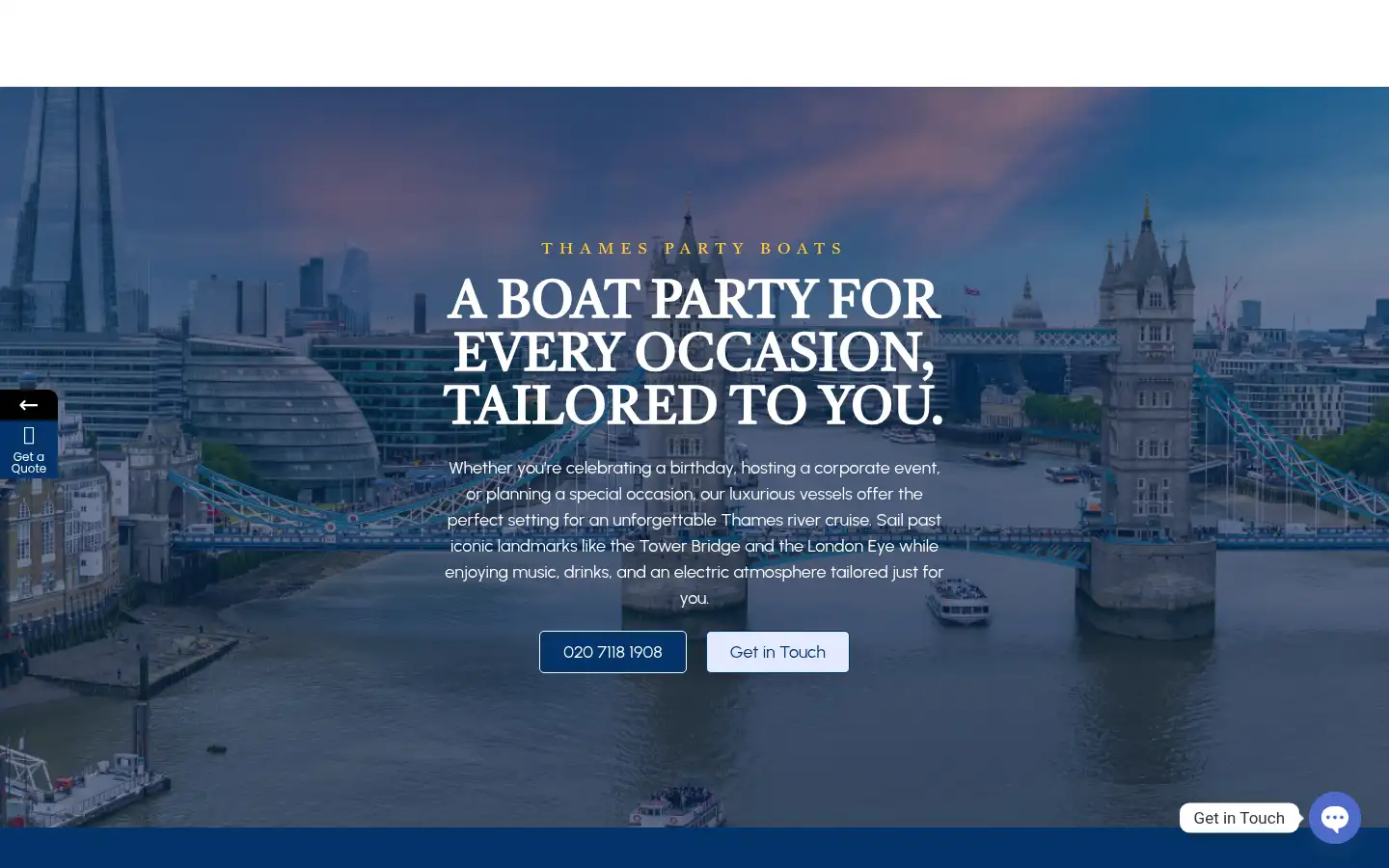 Screenshot of thamespartyboats.co.uk