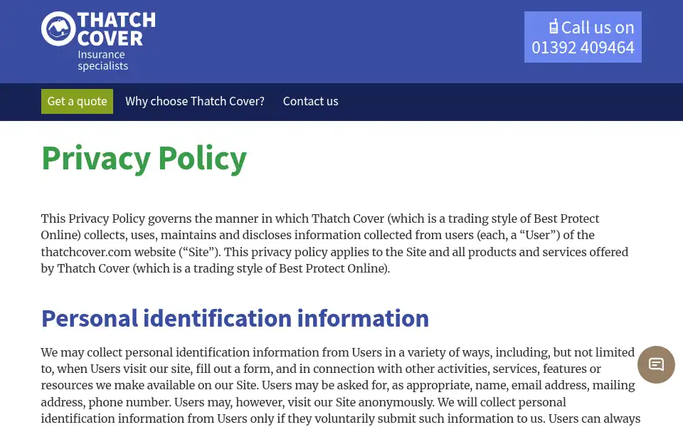 Screenshot of thatchcover.com