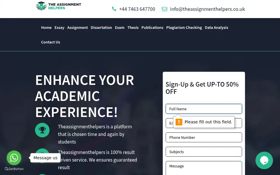 Screenshot of theassignmenthelpers.co.uk