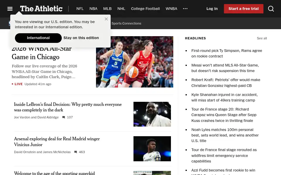 Screenshot of theathletic.co.uk