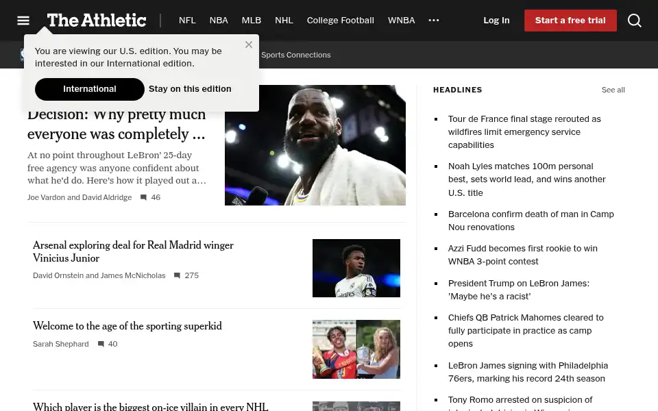 Screenshot of theathletic.com