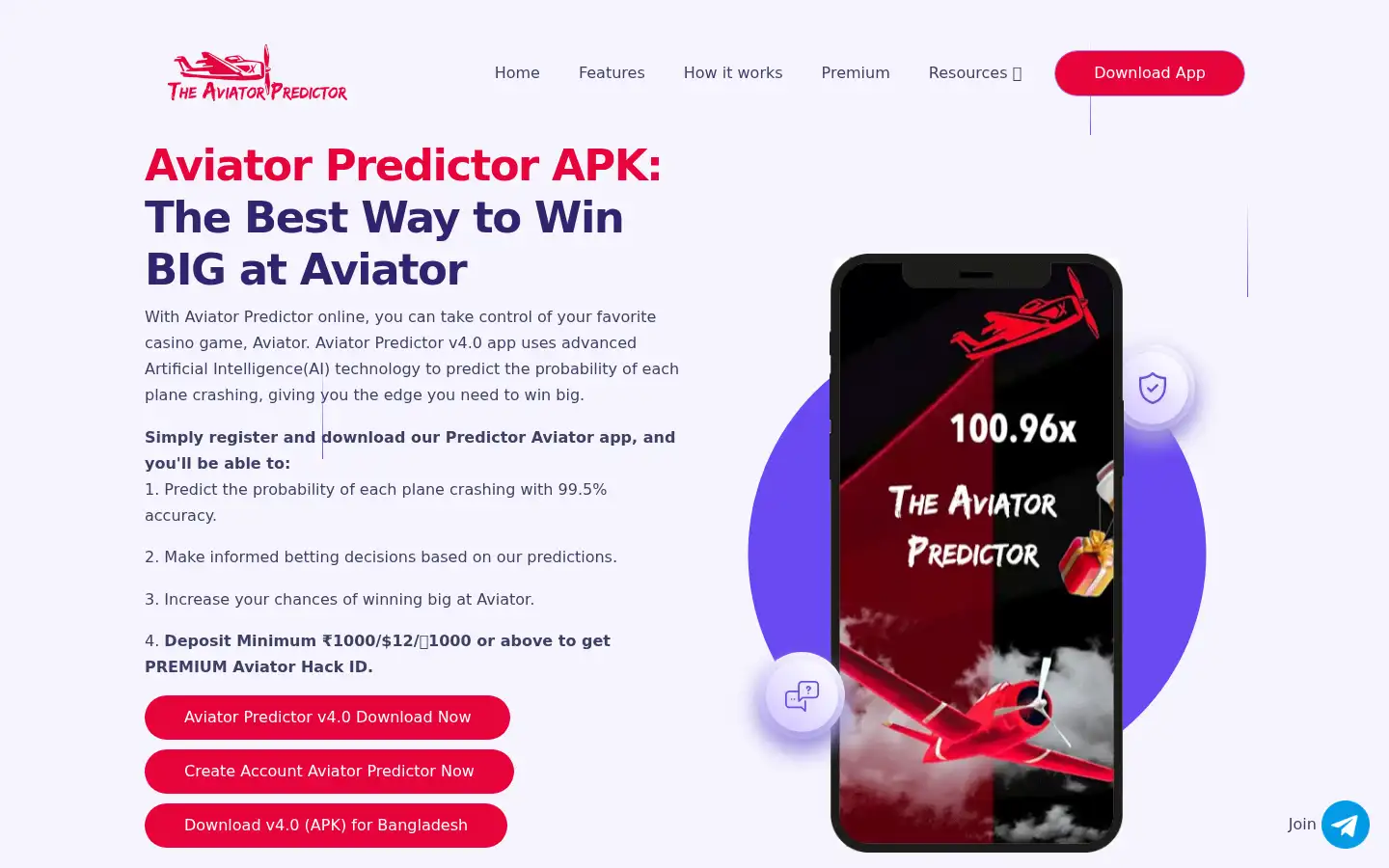 Screenshot of theaviatorpredictor.com