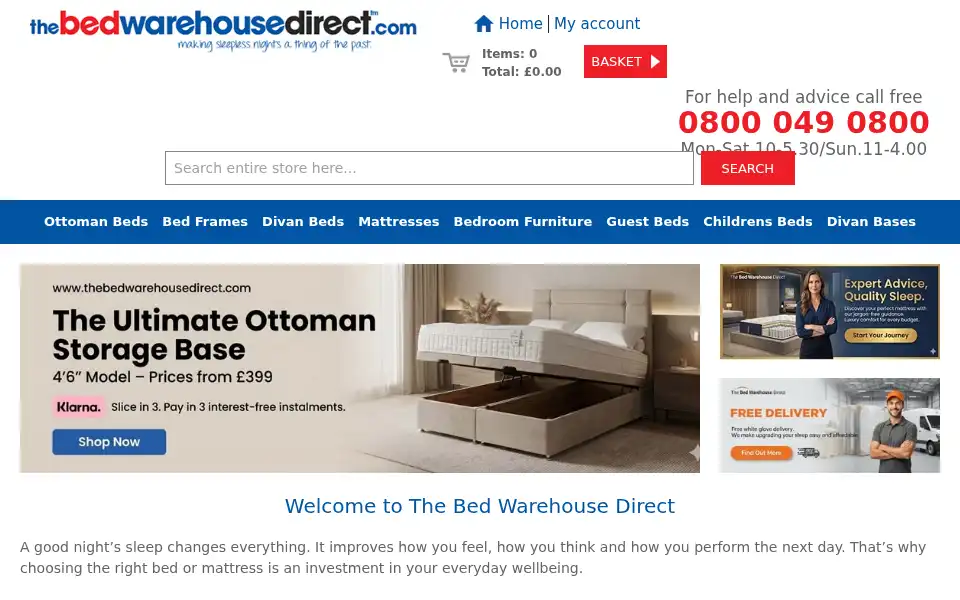 Screenshot of thebedwarehousedirect.com