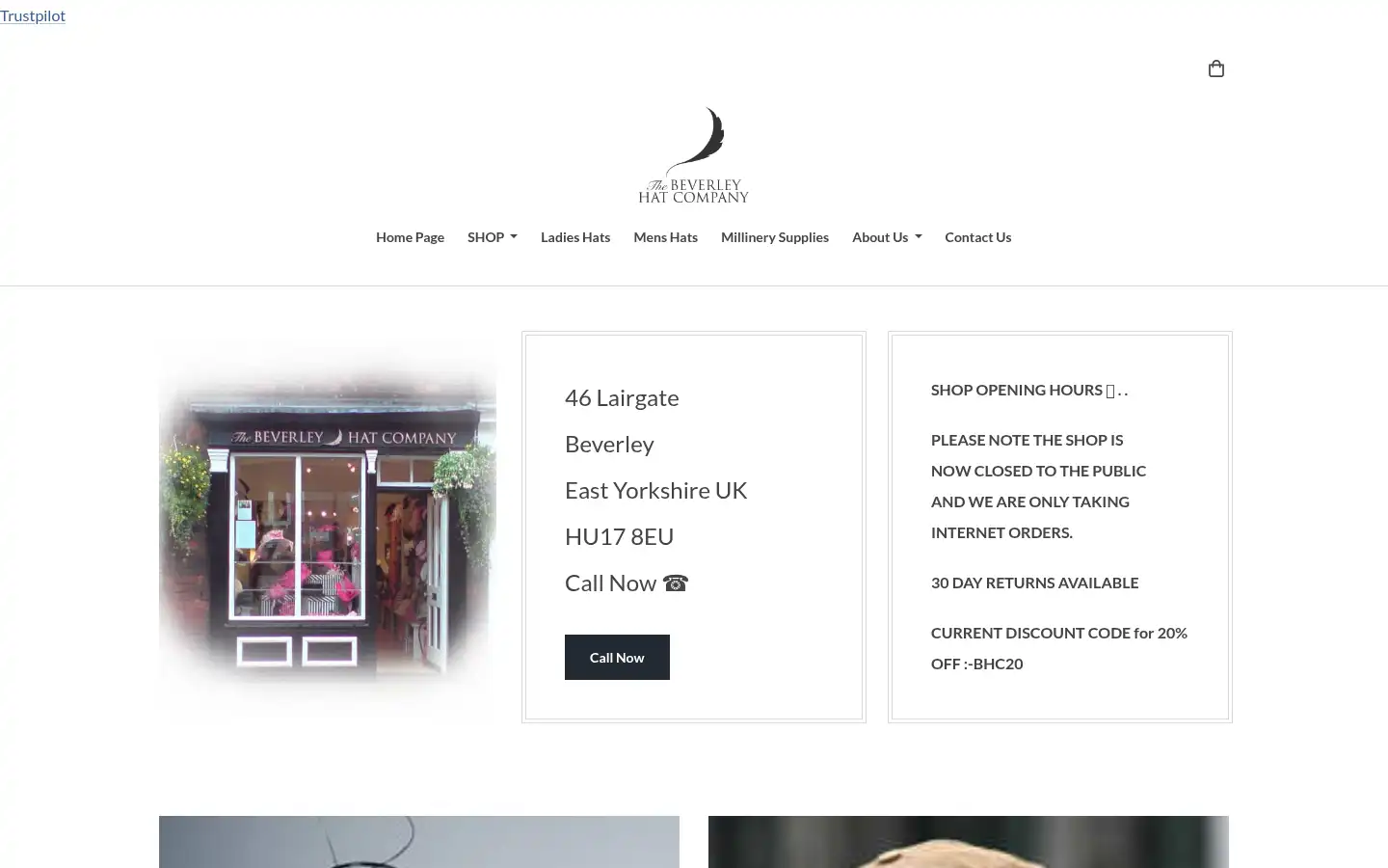 Screenshot of thebeverleyhatcompany.co.uk