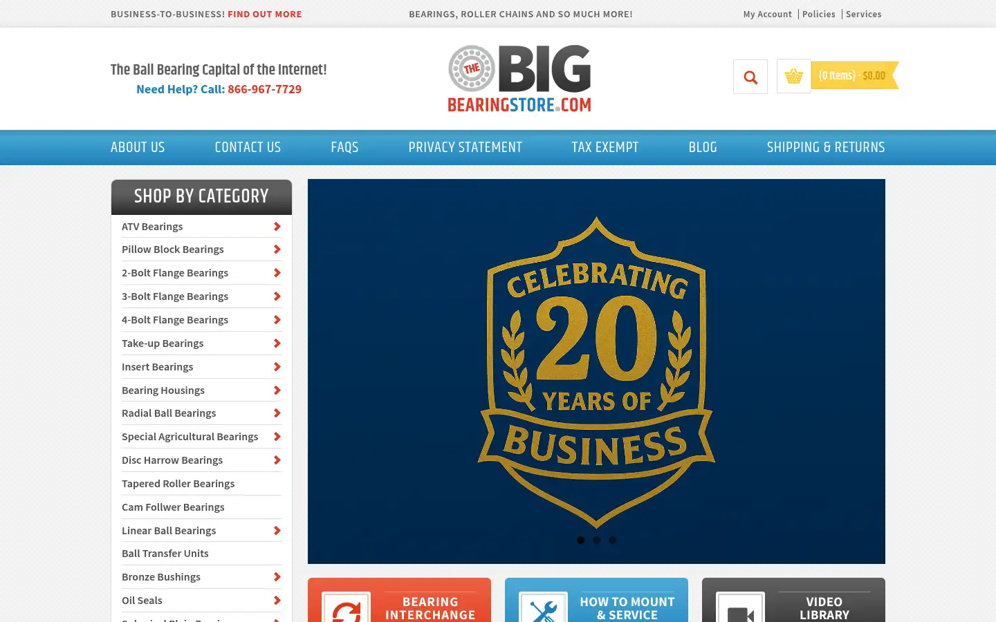 Screenshot of thebigbearingstore.com