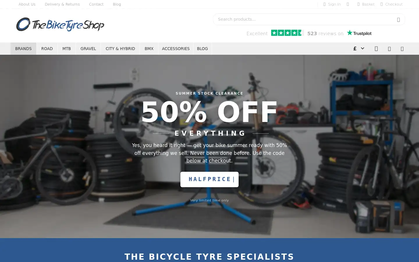 Screenshot of thebiketyreshop.com