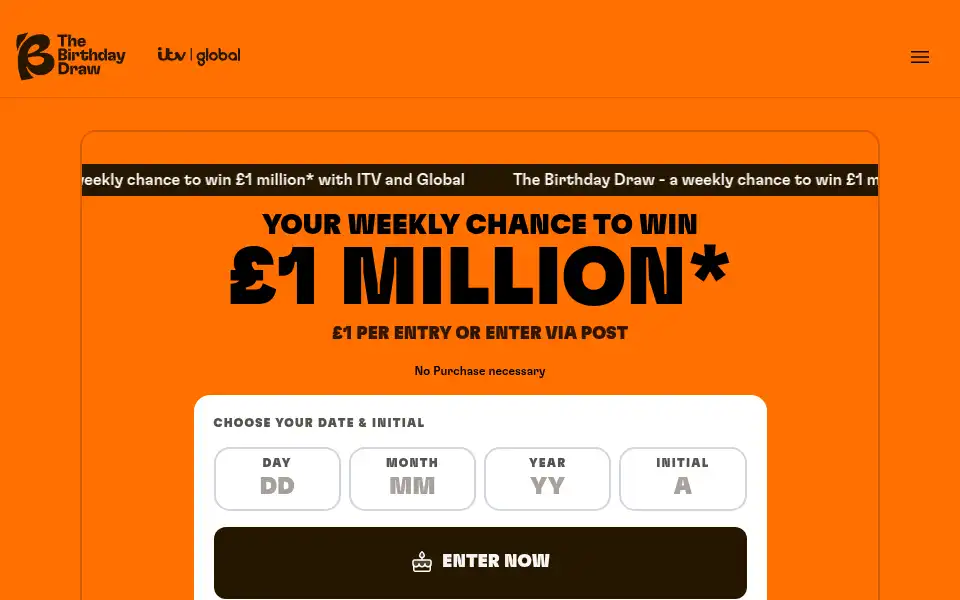 Screenshot of thebirthdaydraw.com