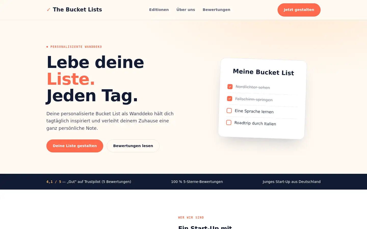 Screenshot of thebucketlists.de