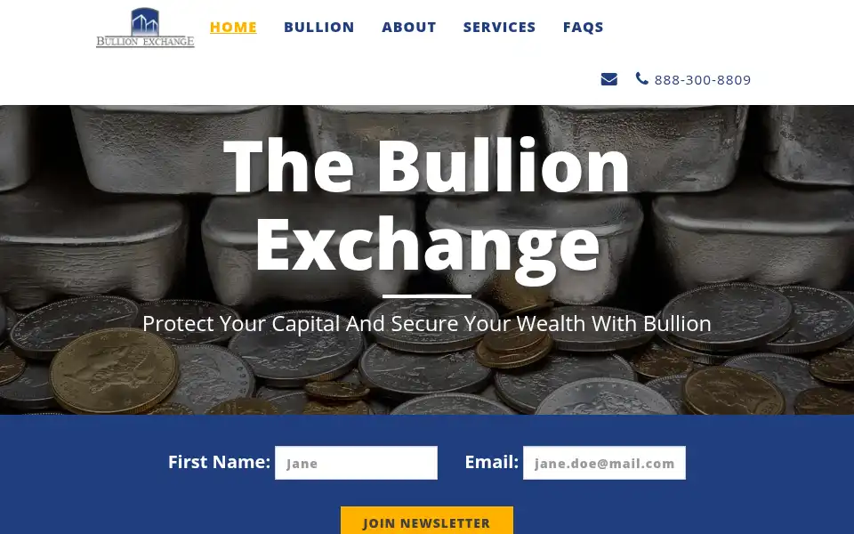 Screenshot of thebullionexchange.ca
