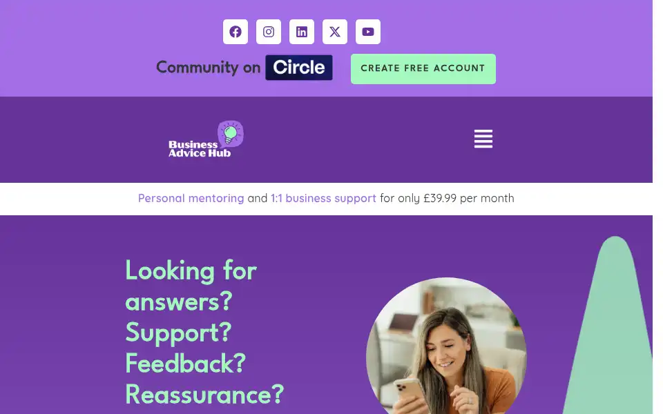 Screenshot of thebusinessadvicehub.com