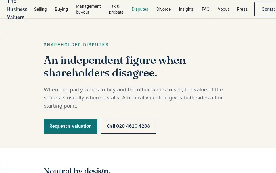 Screenshot of thebusinessvaluers.com