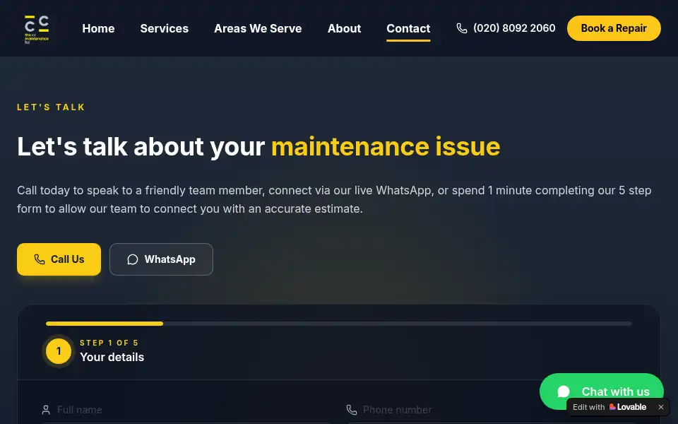 Screenshot of theccmaintenance.co.uk