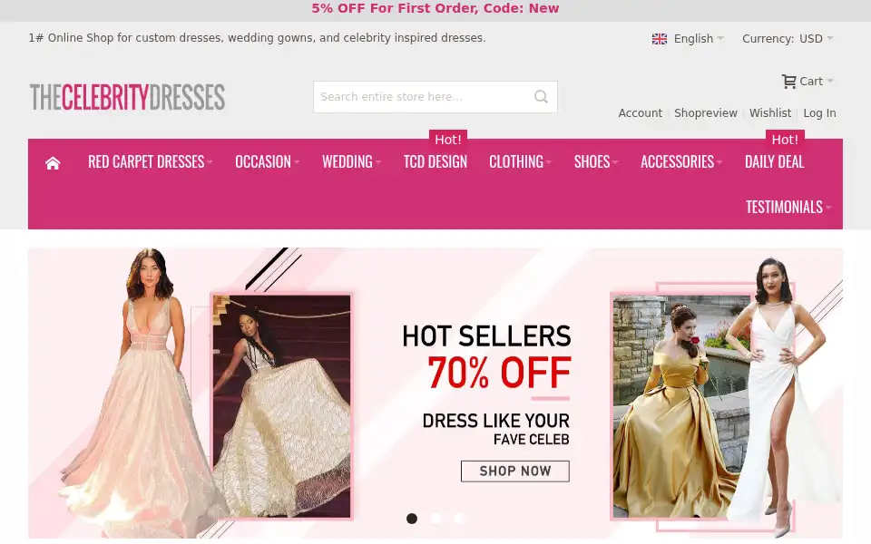 Screenshot of thecelebritydresses.com