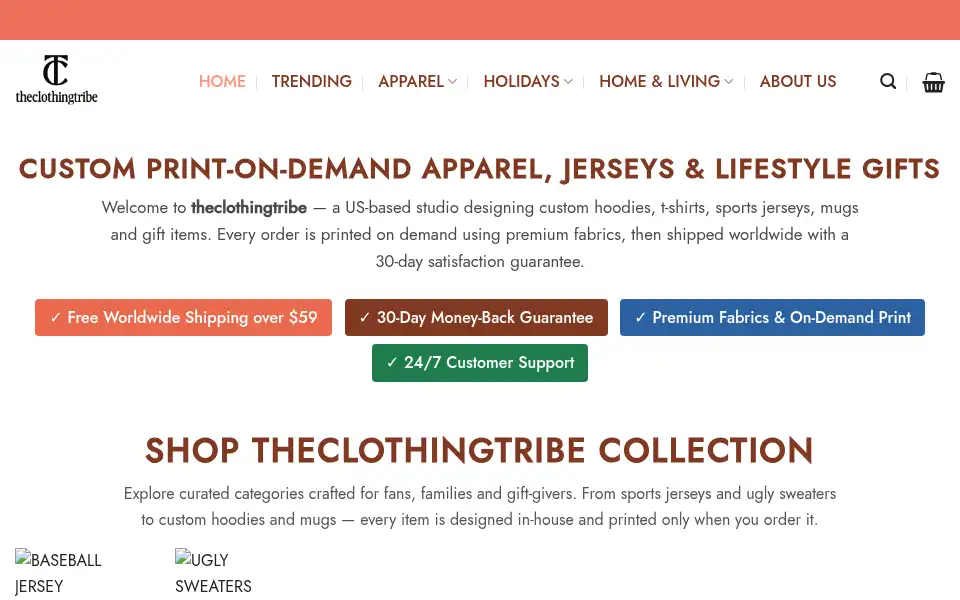 Screenshot of theclothingtribe.com