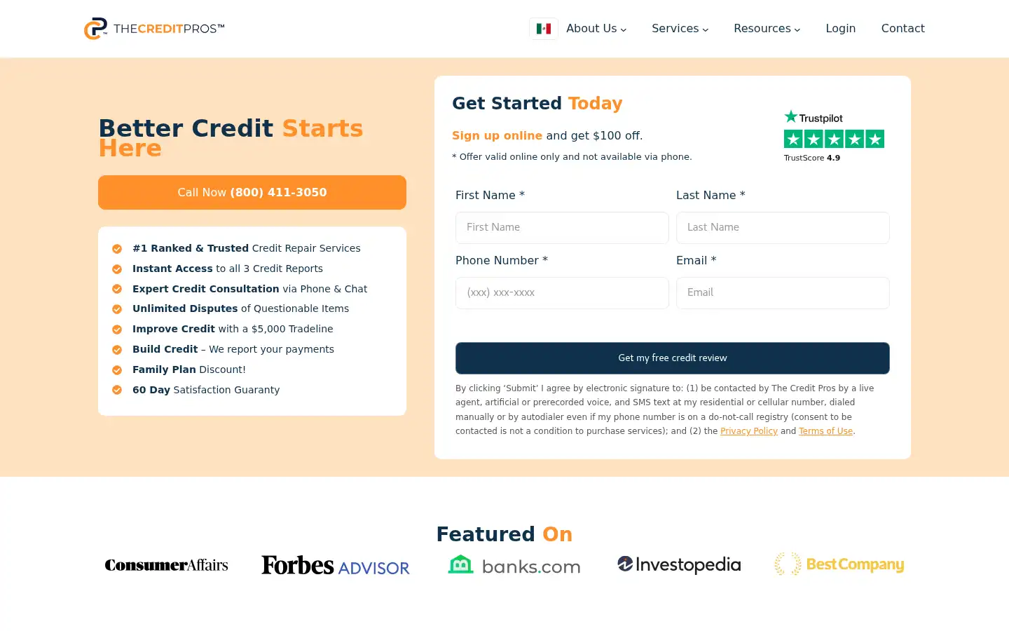 Screenshot of thecreditpros.com