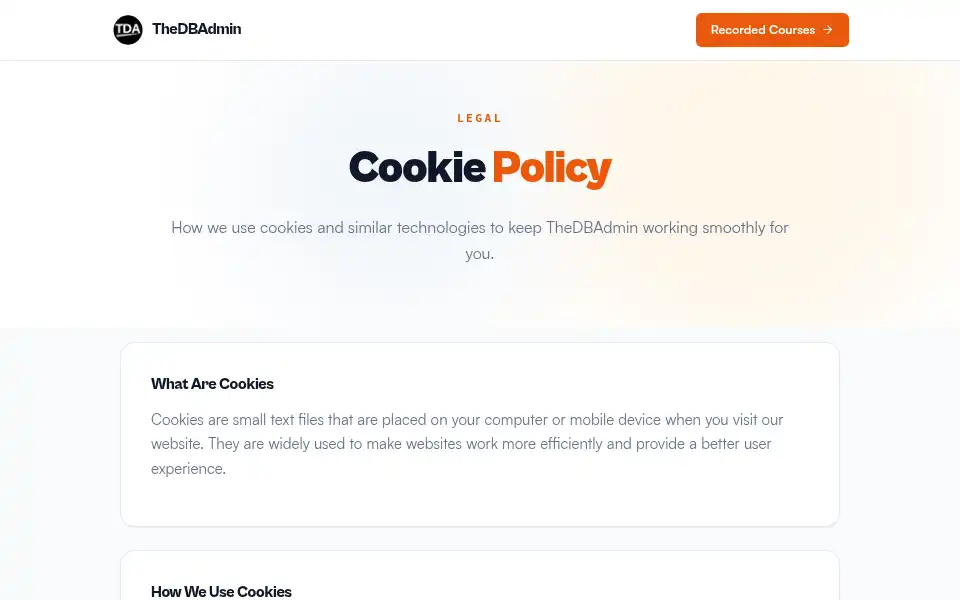 Screenshot of thedbadmin.com