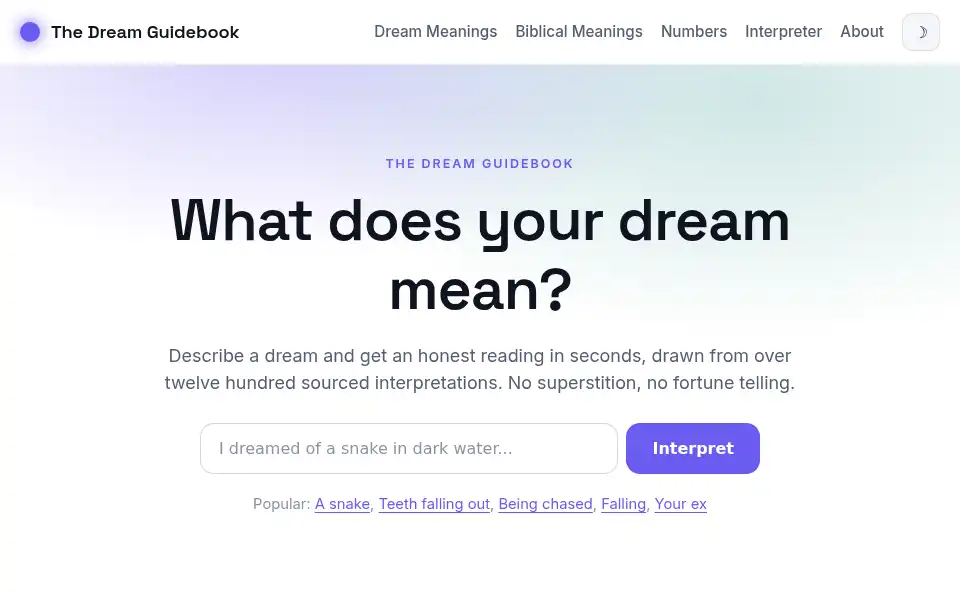 Screenshot of thedreamguidebook.com
