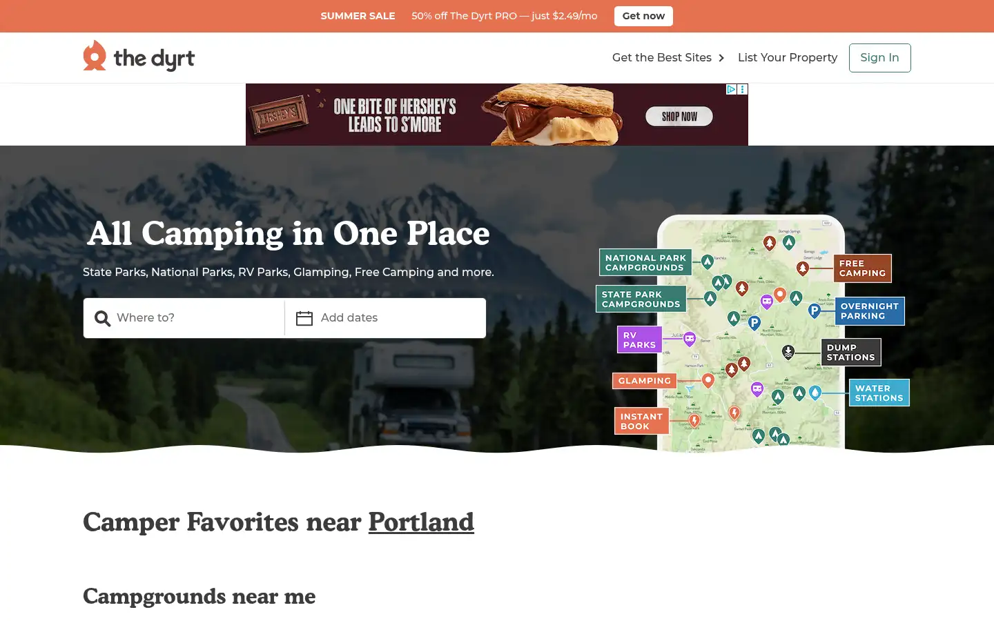 Screenshot of thedyrt.com