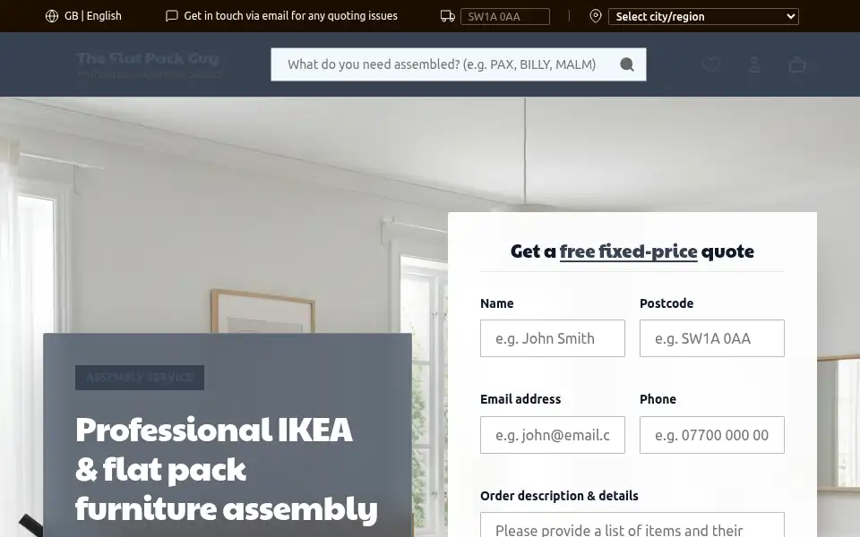 Screenshot of theflatpackguy.co.uk