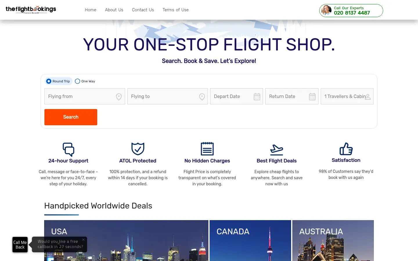 Screenshot of theflightbookings.co.uk