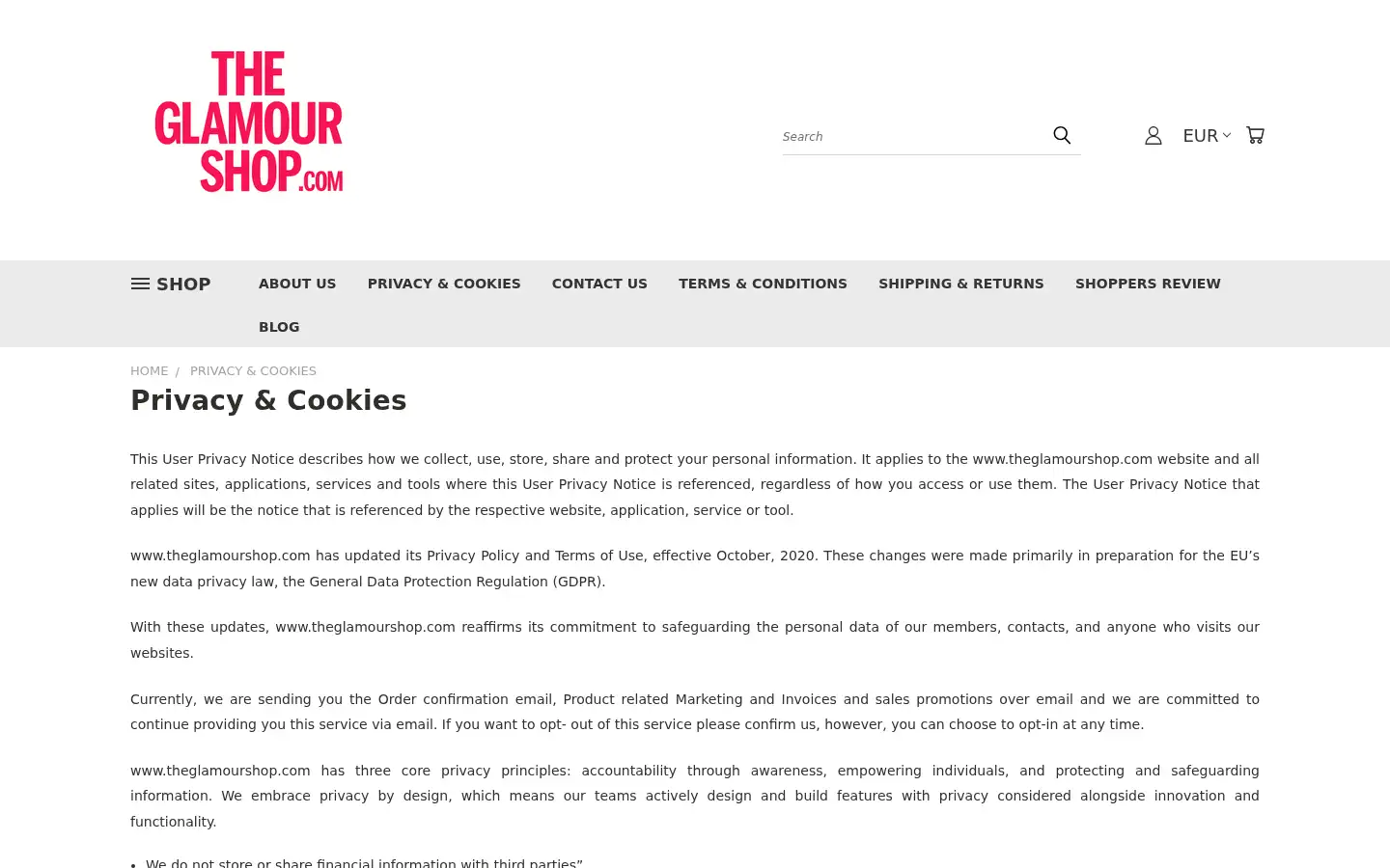 Screenshot of theglamourshop.com