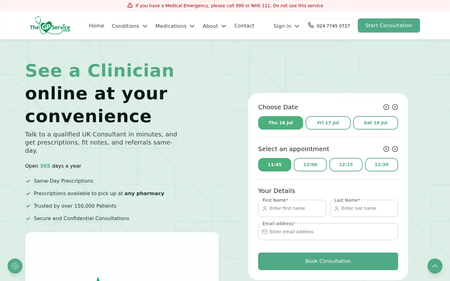 Screenshot of thegpservice.co.uk