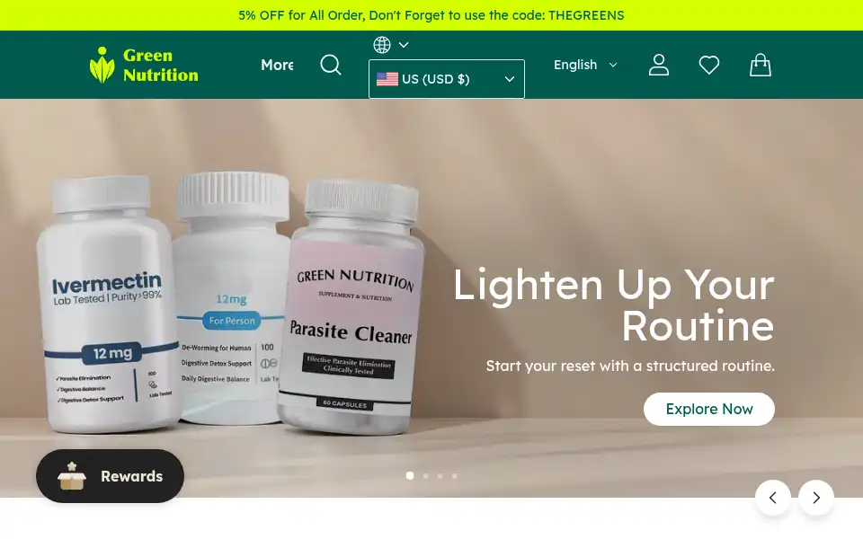 Screenshot of thegreennutrition.com