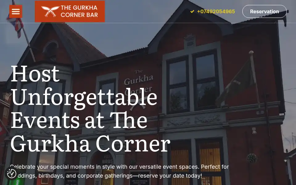 Screenshot of thegurkhacornerbar.co.uk