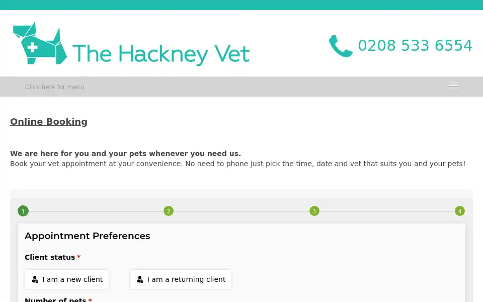 Screenshot of thehackneyvet.co.uk