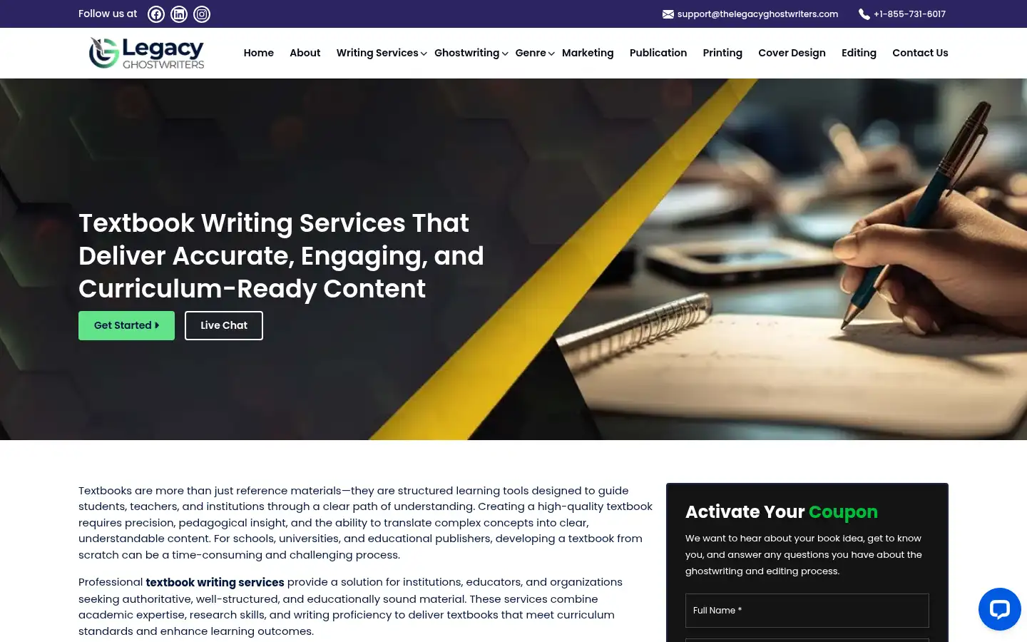 Screenshot of thelegacyghostwriters.com